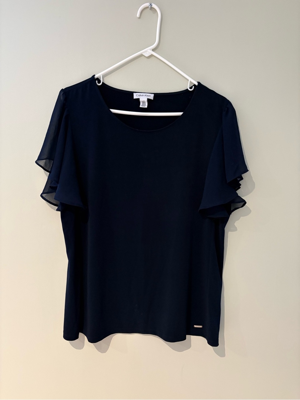 Calvin Klein Navy Black Short Flutter Sleeve Blouse